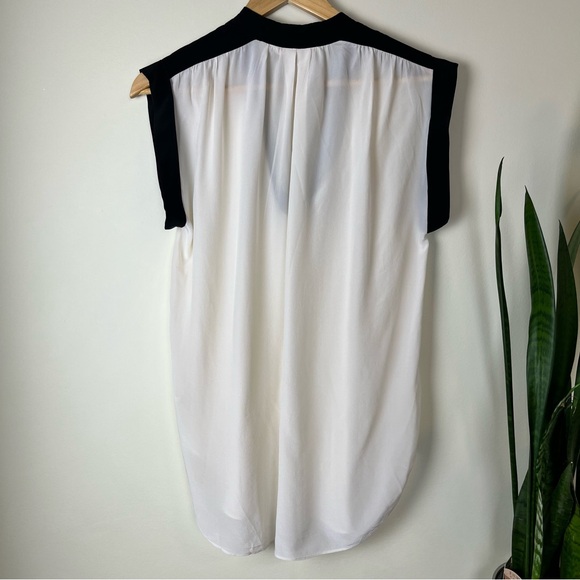 Rebecca Taylor Two Tone Scoop Neck Short Sleeve Silk Blouse - Size 4 - Picture 4 of 11